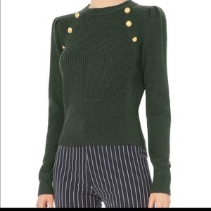 Veronica Beard Gold Button Puff Sleeve Sweater - Green sz P